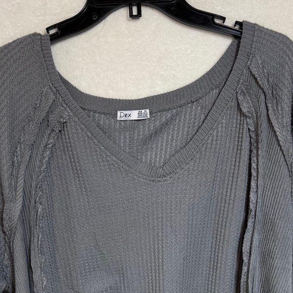 Dex Top Women's 3X Gray Waffle Knit Round Neck Wide Long Sleeve Pullover - Picture 3 of 10